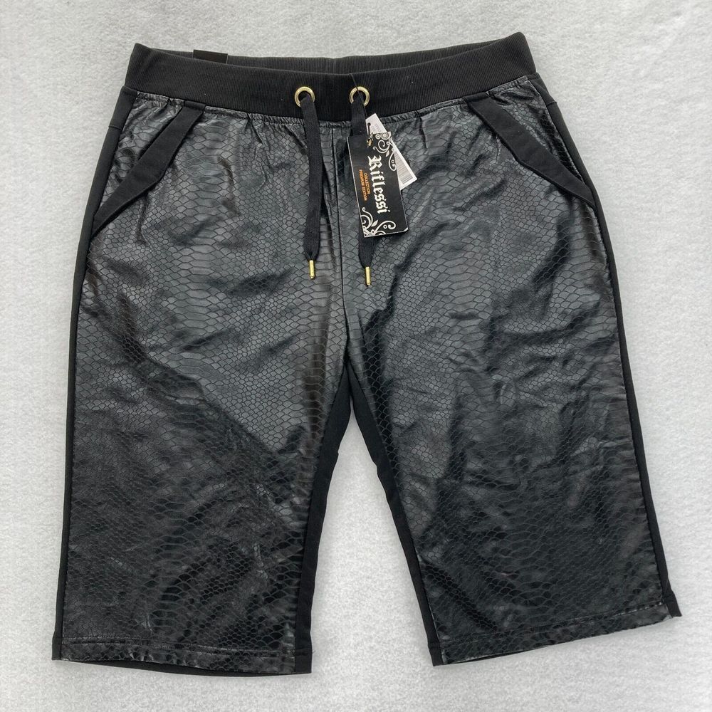 Vintage Y2K Riflessi Pull On Shorts Mens 2XL Black Alligator Print Drawstring